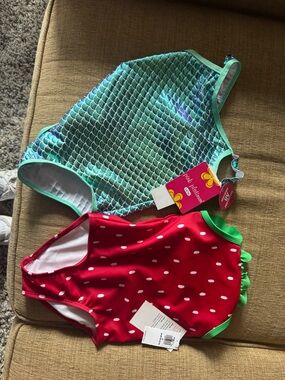 Old Navy Red Girls' Swimsuit with White Polka Dots